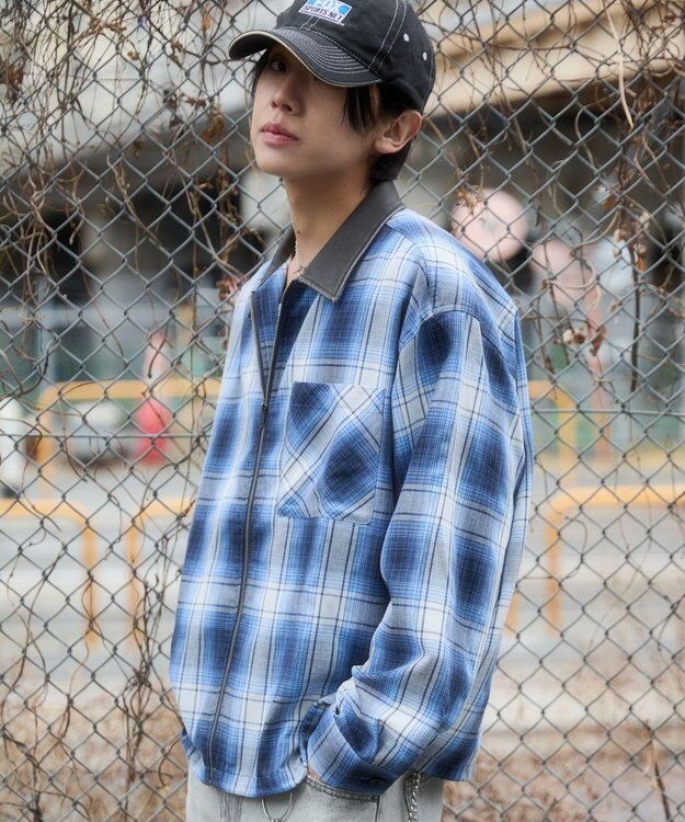 WEGO 【ユニセックス着用ITEM】オンブレチェックシャツジャケット ブルーチェック1