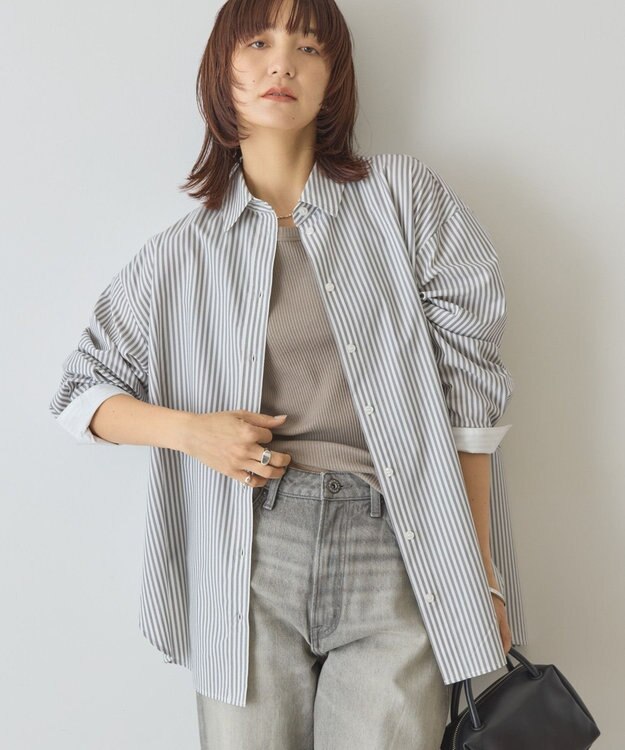 AMERICAN HOLIC 配色レギュラーカラーシャツ Stripe Gray