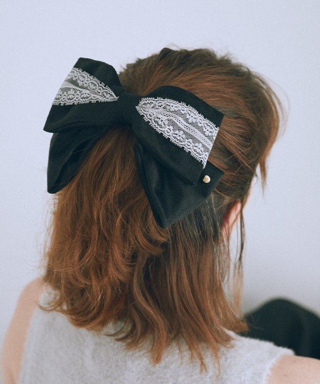 Maison de FLEUR ベロアレースリボンバレッタ Black