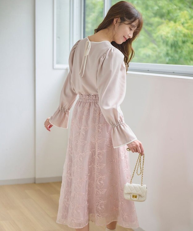 Feroux 【洗える】バイカラー ブラウス ベージュ系