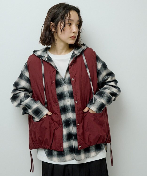 Green Parks サイドZIP中綿コクーンベスト Bordeaux