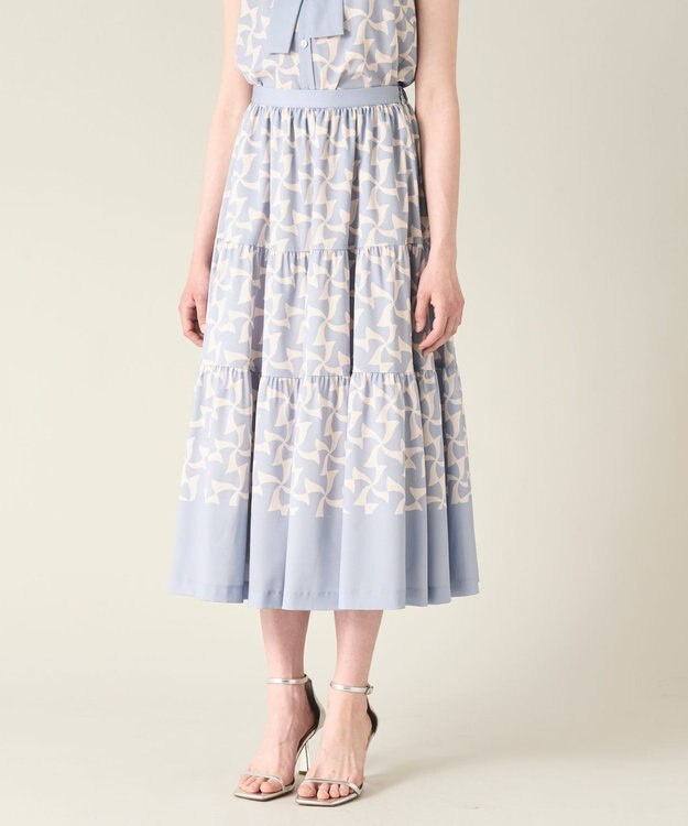 GRACE CONTINENTAL リボンプリントスカート ブルー