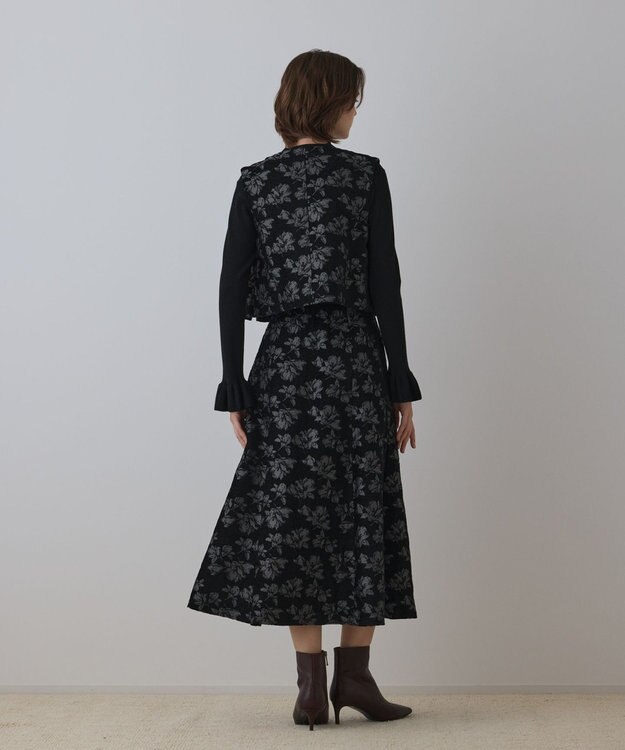 GRACE CONTINENTAL ラメフラワージャガードフレアスカート ブラック