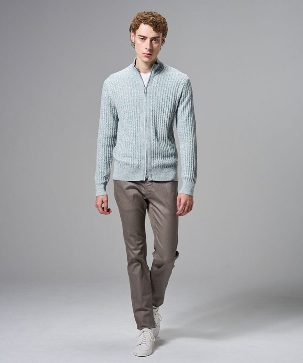 JOSEPH HOMME 【新柄】シルクバルキー　ハイネックジップアップニット スモーキーグリーン系