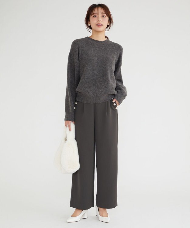 Feroux 【洗える】クルーネックニット プルオーバー グレー系