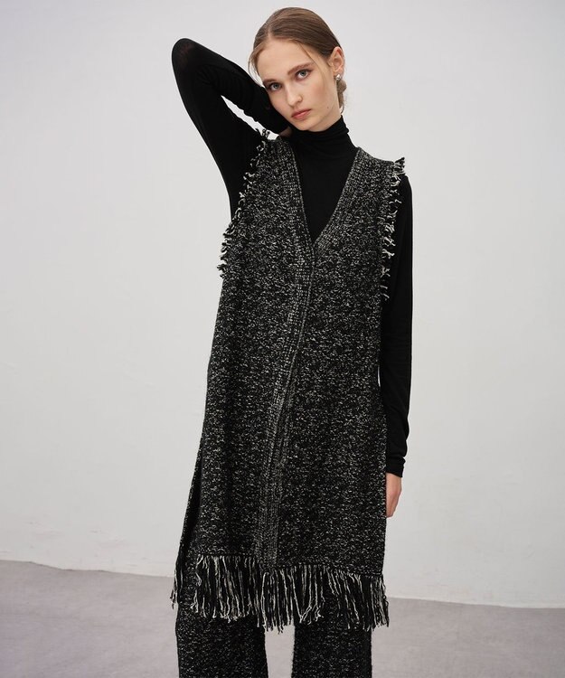 uncrave ツイードニット ジレ ブラック×オフ