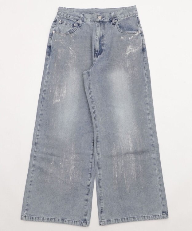 WEGO シルバープリントバギーフレアデニム デニム淡色