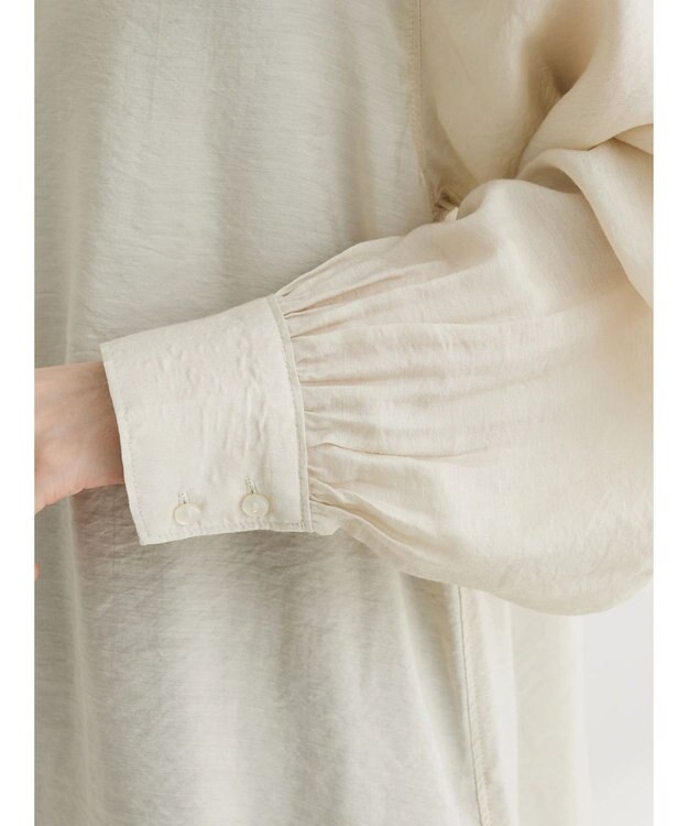 Green Parks バンドカラーシアーシャツ Gray Beige