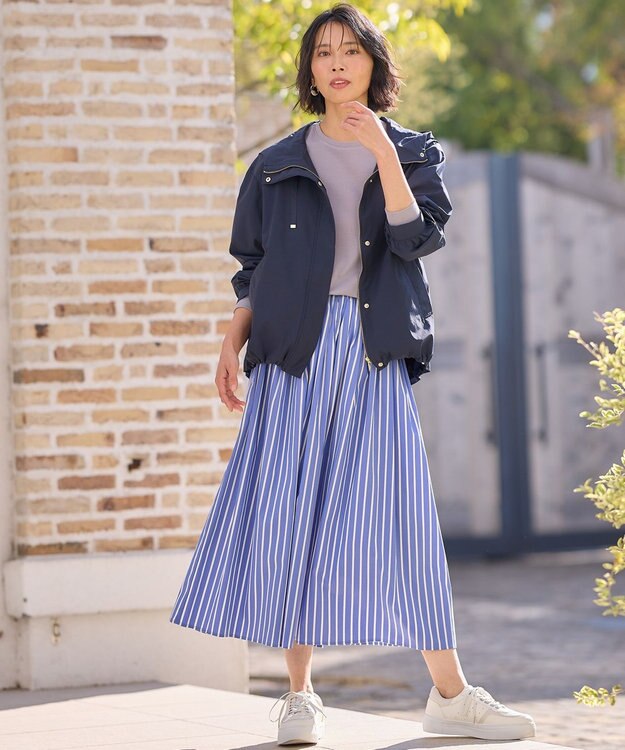 ANY 【ウエストゴム】タックギャザースカート ブルーストライプ