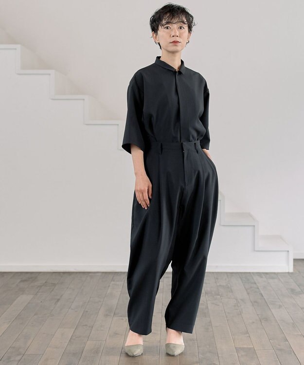 muuc ミニマル半袖シャツ〈ユニセックス・大きいサイズあり〉〈夏・軽やか〉〈セットアップ可能・羽織りOK〉〈上品きれいめオフィスカジュアル〉〈日本製〉 ブラック