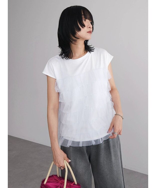 Green Parks フレンチスリーブチュールティアードプルオーバー White