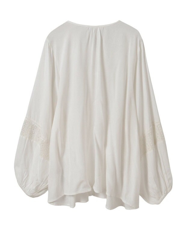 earth music&ecology レーヨンレースデザインシャツ Off White