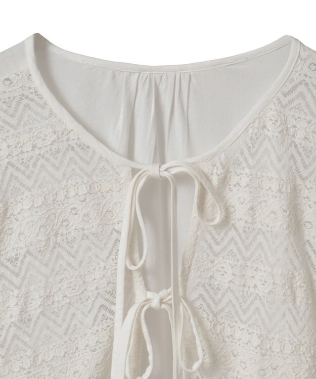 earth music&ecology レーヨンレースデザインシャツ Off White