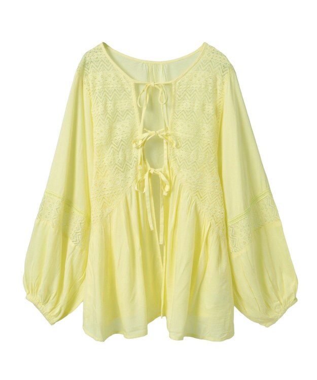 earth music&ecology レーヨンレースデザインシャツ Yellow
