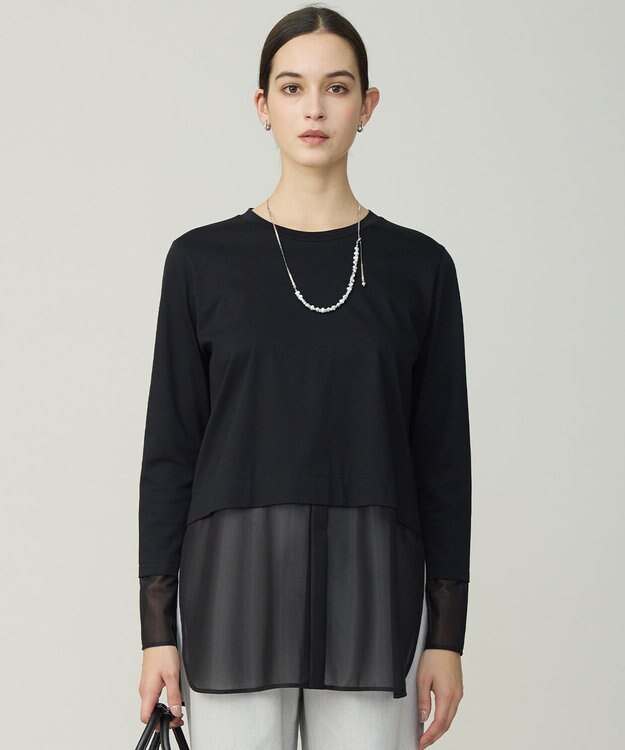 ICB L サテンラッセルコンビ カットソー ブラック系