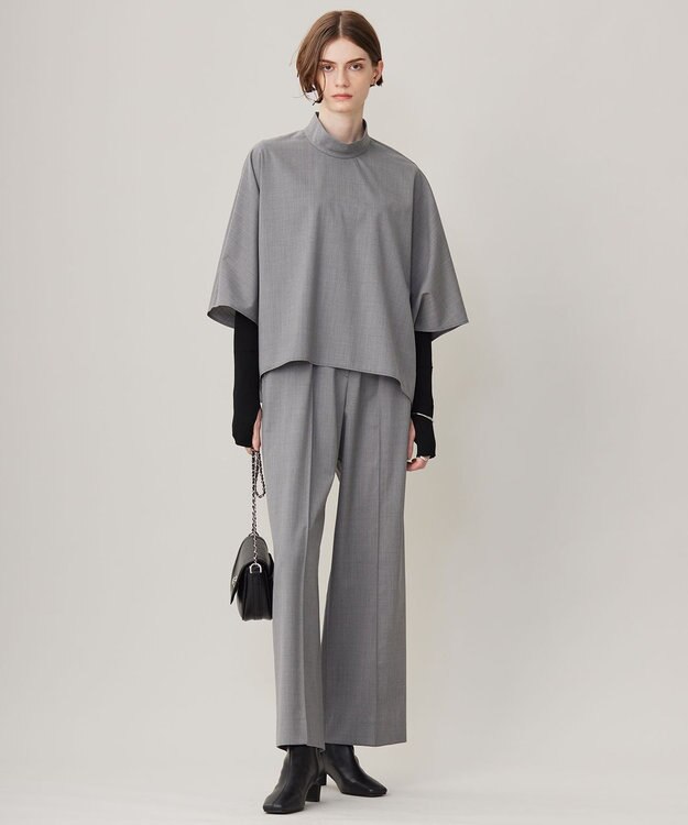 ICB 【洗える】Ｔ/Ｗブロード ハイネックブラウス ライトグレー系