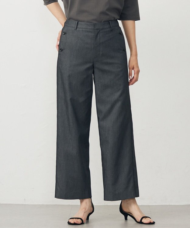 J.PRESS LADIES L 【洗える・防シワ・速乾】ツイルシャンブレー ワイド パンツ ブラックシャンブレー系