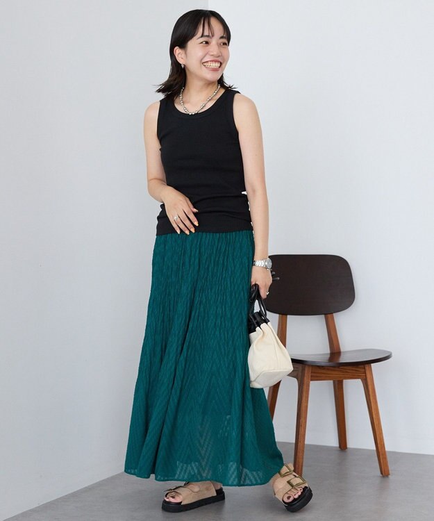 AMERICAN HOLIC カットジャガードプリーツスカート Dark Green