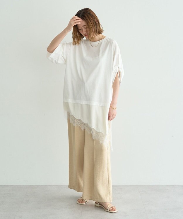 YECCA VECCA ドロストスリーブヘムレースTee White