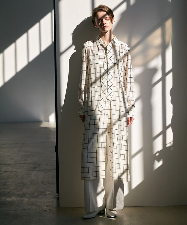 ICB 【30th ANNIVERSARY】 ウィンドウペンプリント シャツワンピース アイボリー×ブラック