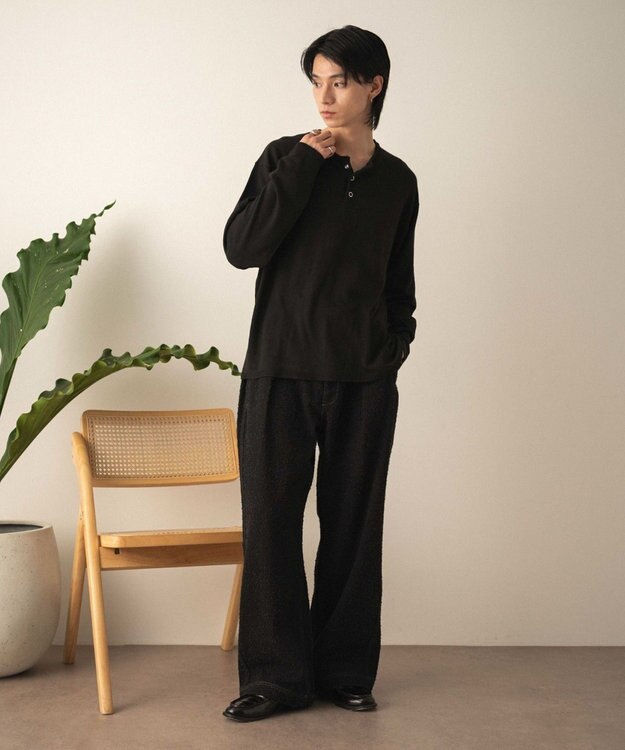 WEGO リングドットヘンリーネックプルオーバー ブラック