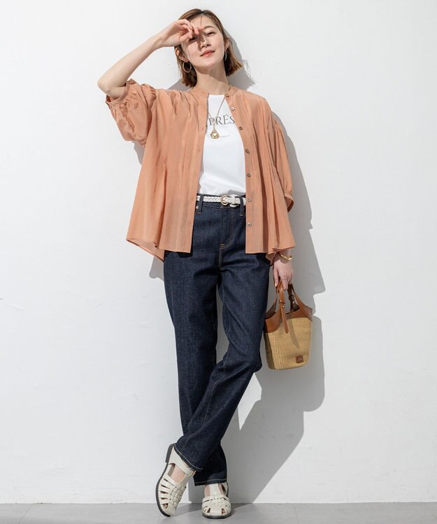 23区 【接触冷感/速乾性/洗える】エアリーブライトローン タック ブラウス ライトオレンジ系