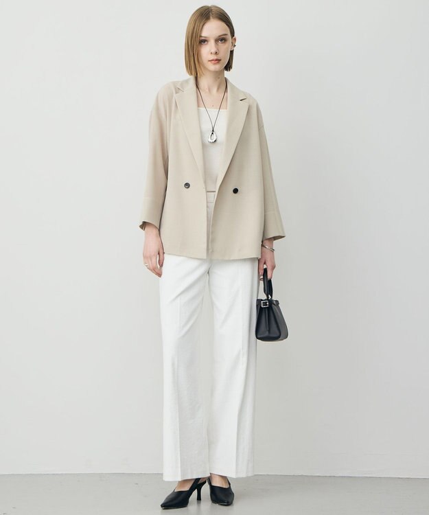 ICB L ドライアセテートスラブ 8分袖ジャケット サンドベージュ