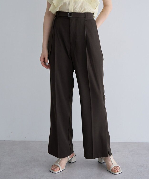 YECCA VECCA ベルト付きタックストレートパンツ Charcoal Gray