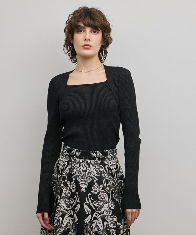 GRACE CONTINENTAL スクエアリブニットトップ ブラック