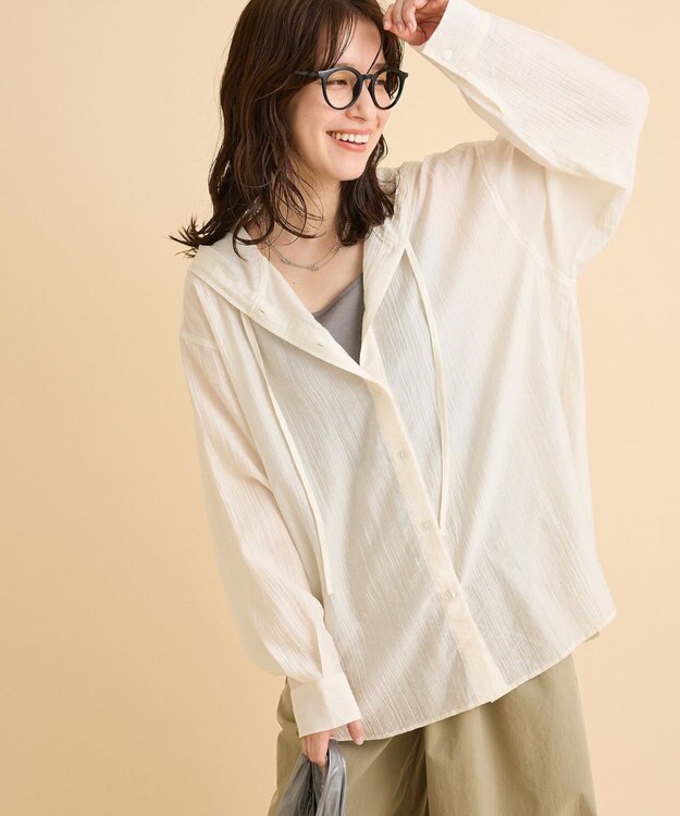 Green Parks シアーフードシャツ Ivory