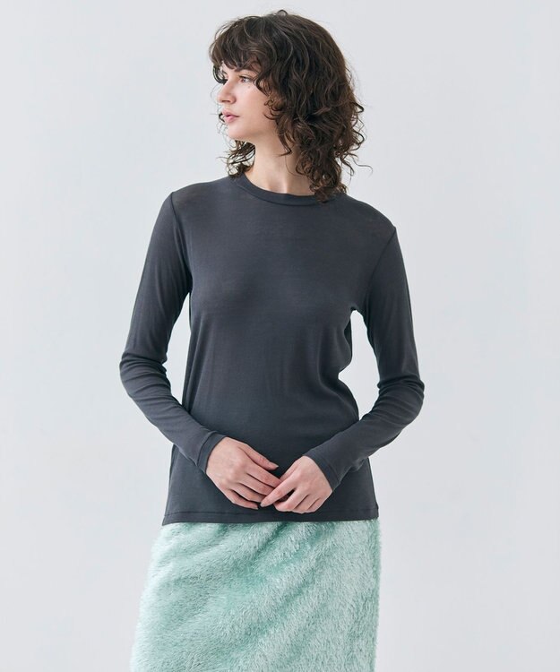 BEIGE， 【洗える】SORE / コットンシアークルーネックカットソー Slate