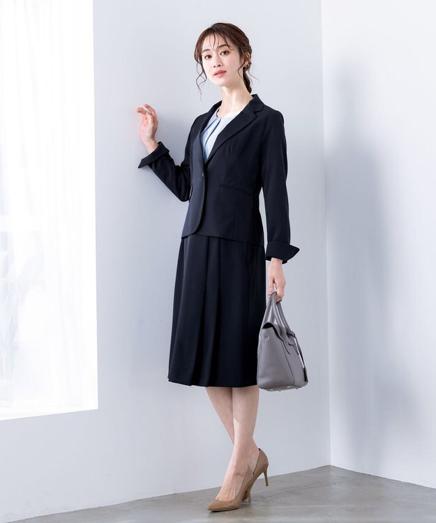 Tiaclasse 【ダブルクロス・洗える】アシンメトリープリーツスカート ブラック