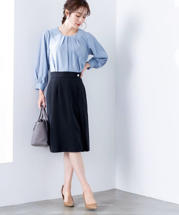 Tiaclasse 【ダブルクロス・洗える】アシンメトリープリーツスカート ブラック