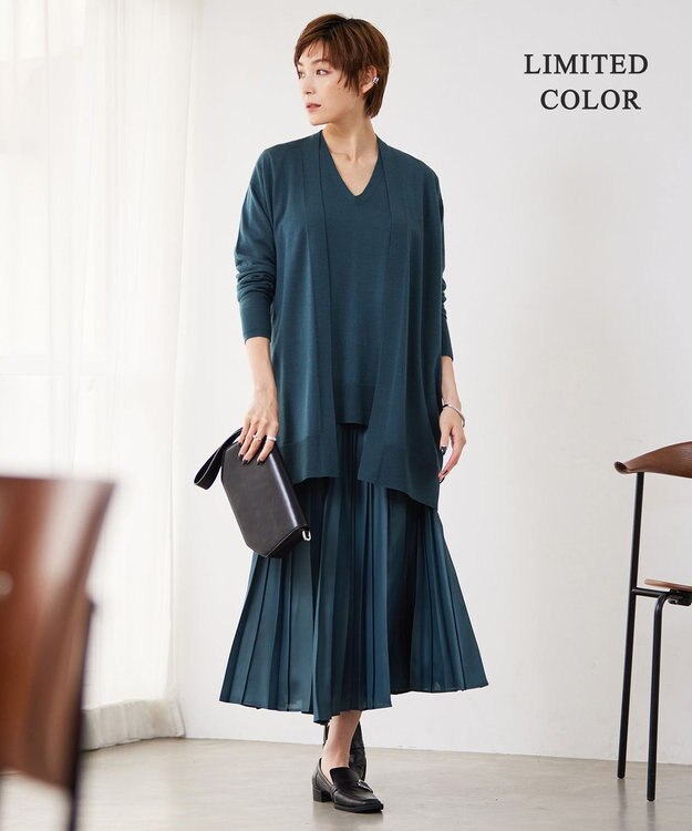 ICB 【洗える】コンパクトウール カーディガン ダルブルー系［WEB限定］