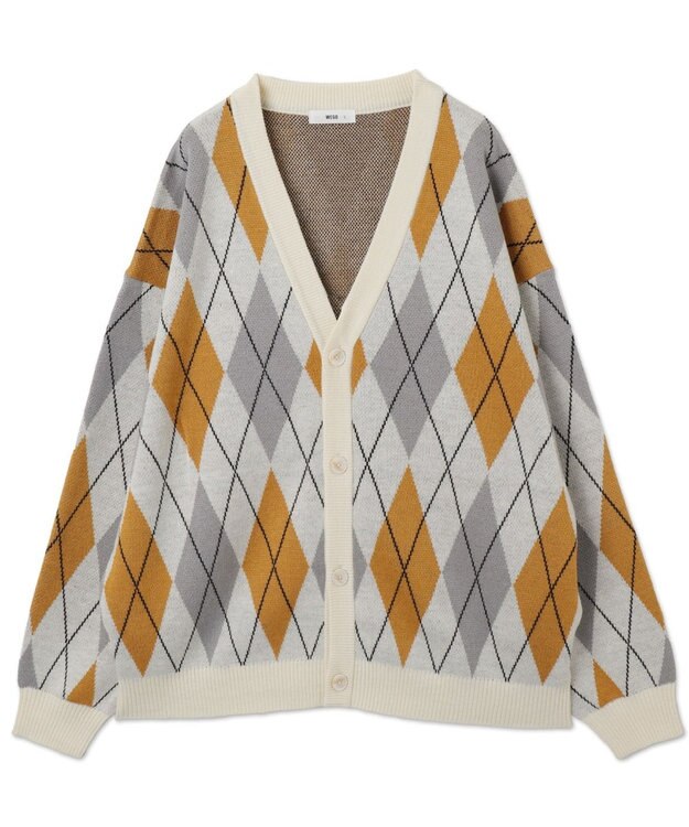 WEGO リラックスフィットパターンカーディガン ホワイトチェック1