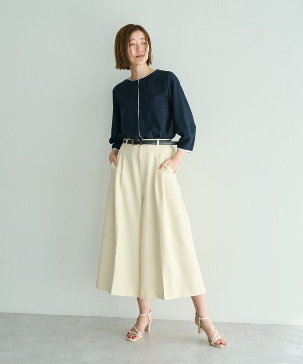 YECCA VECCA 配色パイピングブラウス Navy