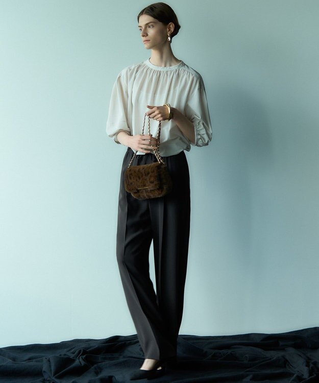 23区 L 【新色追加/洗える】ストレッチジョーゼット テーパード パンツ ダークブラウン系