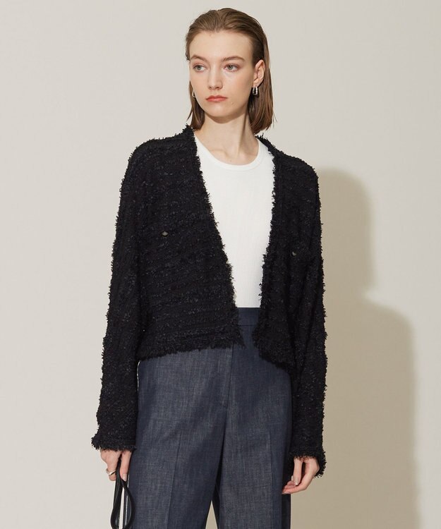 ICB L 【洗える】 スラリットテープ カーディガンジャケット ブラック系