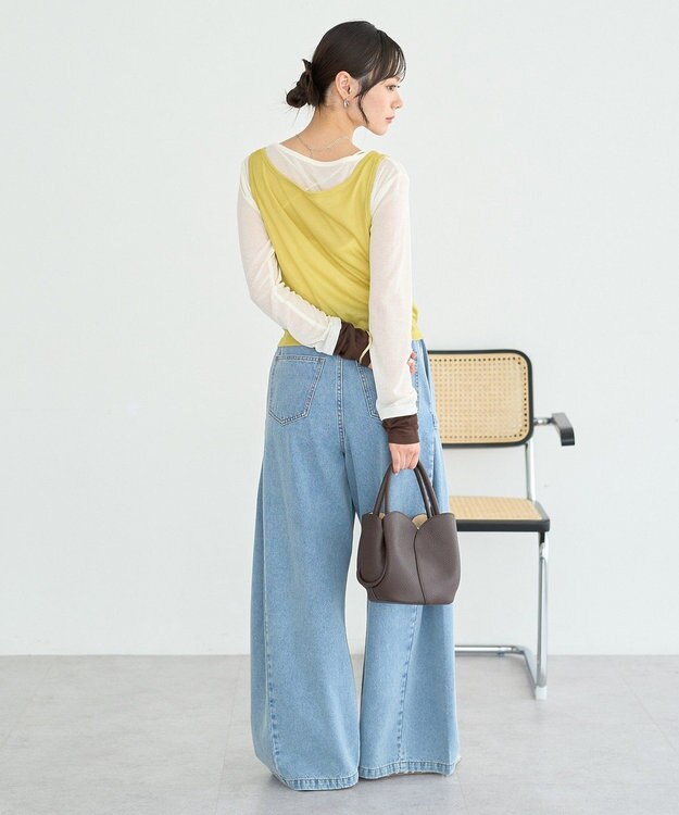 earth music&ecology サイドタックスーパーワイドデニムパンツ Light Blue