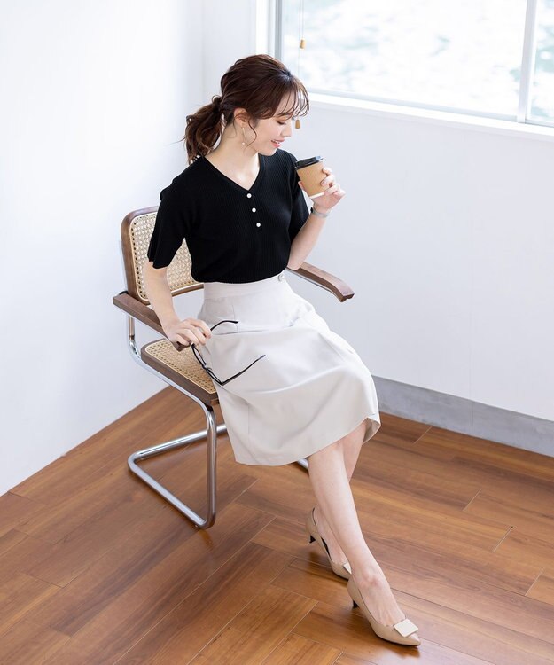 Tiaclasse 【ダブルクロス・洗える】アシンメトリープリーツスカート グレージュ