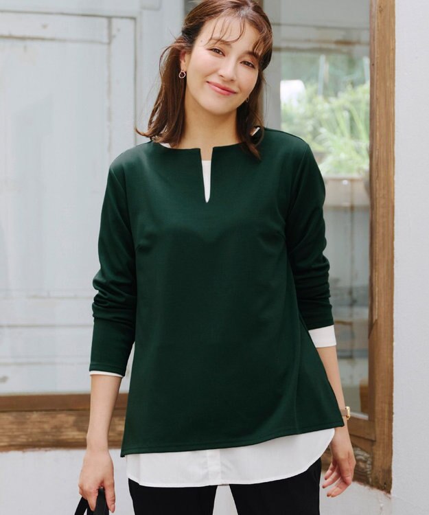 Tiaclasse 【洗える】キーネックカットソートップス グリーン