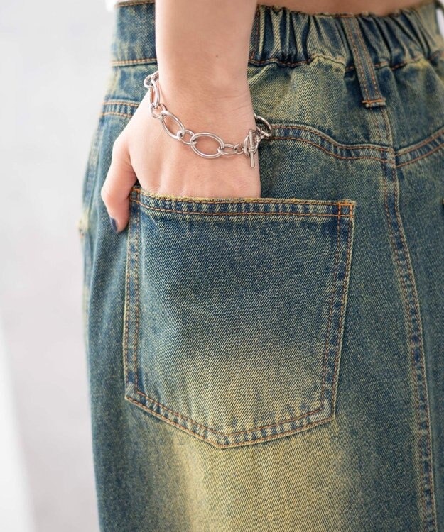 WEGO ヴィンテージウォッシュデニムロングスカート デニム