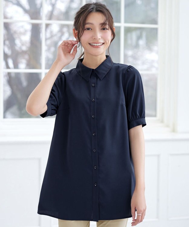 Tiaclasse L パフスリーブシャツチュニック ネイビー