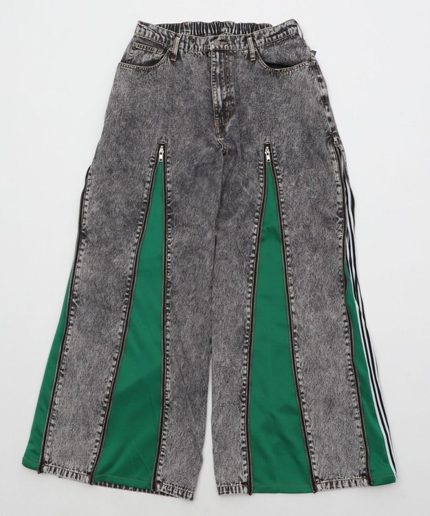 WEGO 【ユニセックス着用ITEM】ジャージドッキングZIPデニムパンツ グリーン