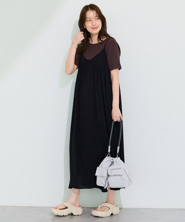 Green Parks レーヨンクレープキャミワンピース Black
