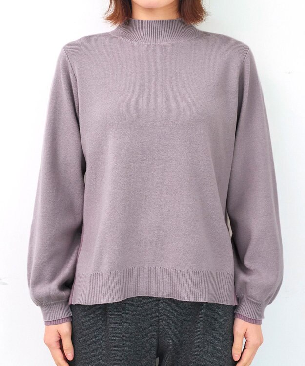 Tiaclasse 【洗える】配色ニットトップスプルオーバー ラベンダー