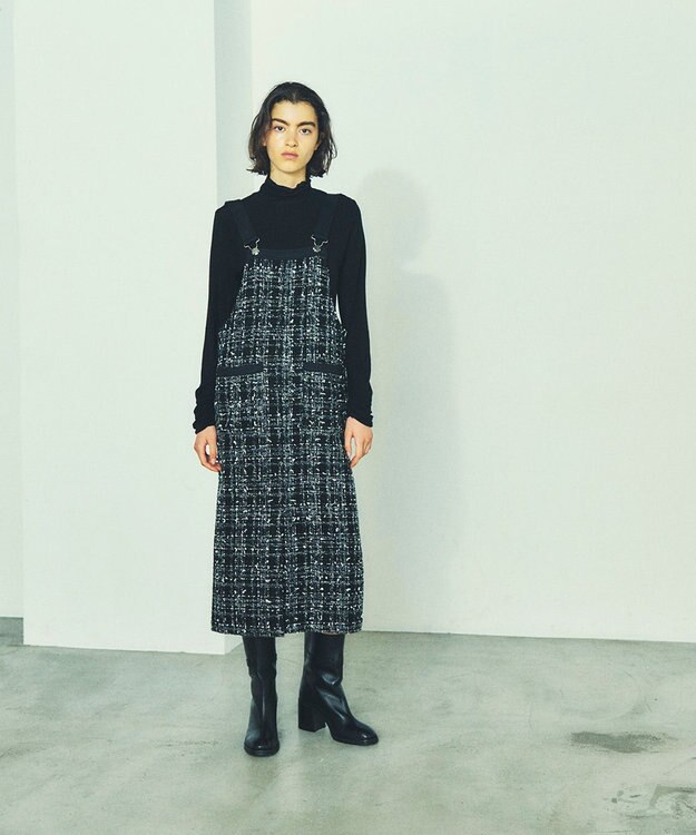 GRACE CONTINENTAL ミディツイードジャンパースカート ブラック