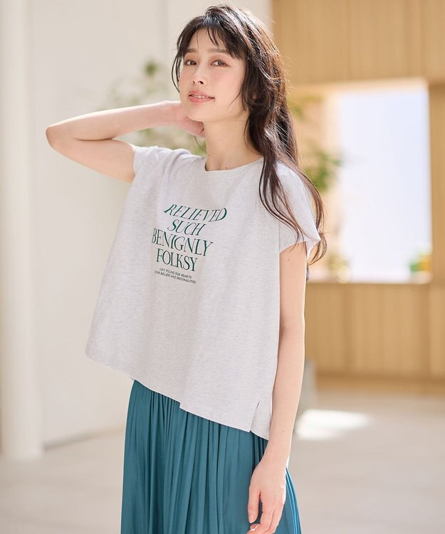 ANY フレンチスリーブロゴTシャツ トップグレー