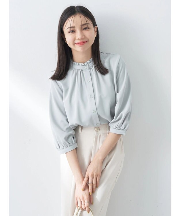 earth music&ecology ２ｗａｙフリル７分袖ブラウス Mint
