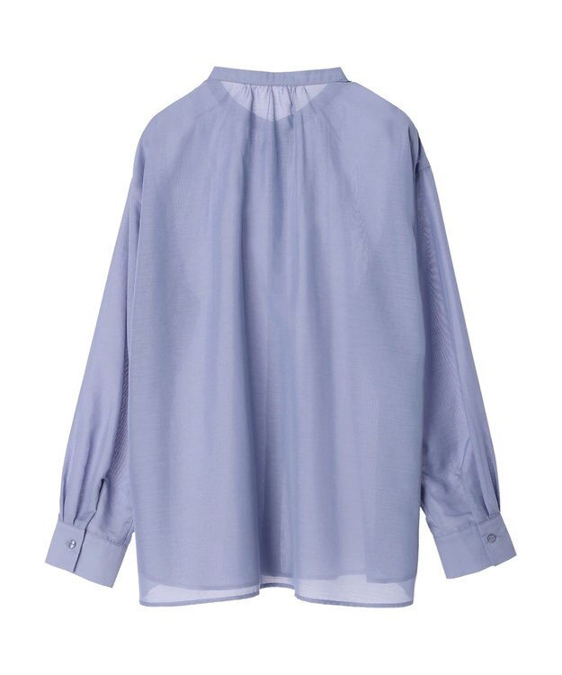 earth music&ecology シアーギャザーネックブラウス Deep Blue